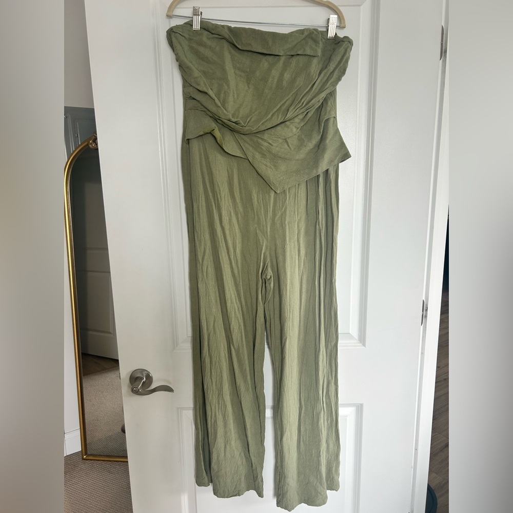 ASOS Green Strapless Jumpsuit with Wide-Leg Design